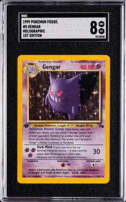 1999 POKEMON FOSSIL 1ST EDITION #5 GENGAR-HOLO SGC 8 - Image 1