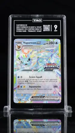 Pokemon Prismatic Evolutions Vaporeon EX 023/131 Stamped Surprise Box TAG 9 MINT - Image 1