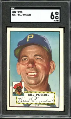1952 Topps High #361 Bill Posedel CO Coach Pirates SGC 6 EX-NM - Image 1
