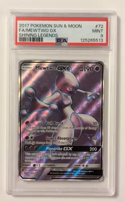2017 Pokemon Shining Legends Mewtwo GX #72 PSA 9 Mint Full Art Sun & Moon - Image 1