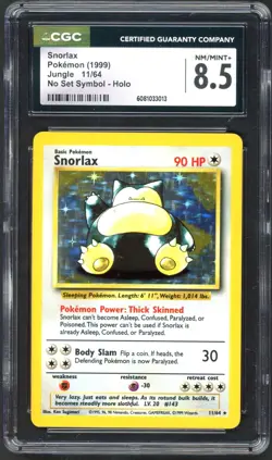 Pokemon Card - CGC 8.5 Snorlax 11/64 - Jungle Set Holo ERROR No Symbol - NM/MINT - Image 1