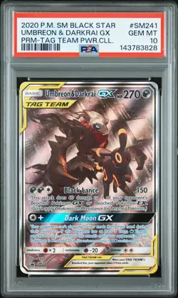 2020 POKEMON SM BLACK STAR PROMO #SM241 UMBREON & DARKRAI GX PSA 10 - Image 1