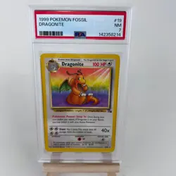 1999 POKEMON FOSSIL #19 DRAGONITE PSA 7 Unlimited NM - Image 1
