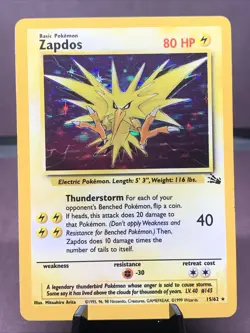 Pokemon TCG Zapdos 15/62 Fossil Set Holo Rare Corrected Holo Variant VTG WOTC - Image 1