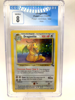 CGC 8 NM/MINT Dragonite Fossil 4/62 Unlimited Holo Rare CLEAN - Image 1