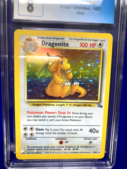 CGC 8 NM/MINT Dragonite Fossil 4/62 Unlimited Holo Rare CLEAN - Image 3