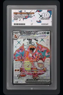 Pokemon TCG Obsidian Flames Charizard EX Card 215/197 Ace Graded 10 Gem Mint - Image 1