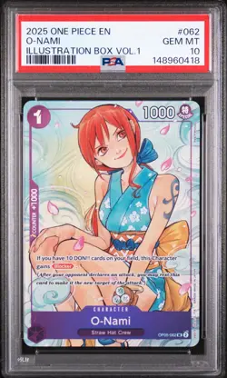 2025 ONE PIECE PROMOS ILLUSTRATION BOX VOL.1 #062 O-NAMI PSA 10 - Image 1