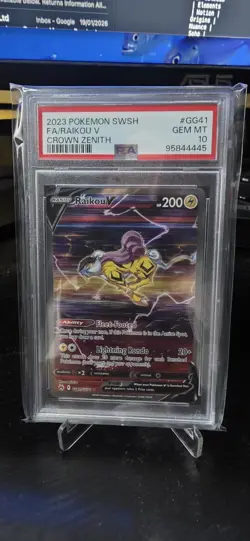 PSA 10! Raikou V (GG41/GG70) Crown Zenith S&V Illustration Rare Pokemon Card! - Image 1