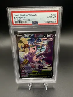 2021 Pokemon Fusion Strike Mew V 251/264 PSA 10 Gem Mint Full Art Sword & Shield - Image 1