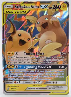 Pokemon - Raichu & Alolan Raichu GX #54/236 - SM - Unified Minds Ultra Rare - Image 1