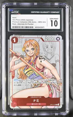 CGC 10 GEM MINT Japanese One Piece 2022 Nami OP01-016 Premium Collection 25th - Image 1