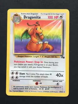Dragonite 19/62 Fossil Rare - Vintage Pokemon Card WOTC 1999 Non Holo - Image 1