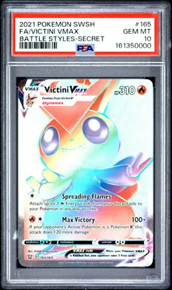 2021 POKEMON SWORD & SHIELD BATTLE STYLES SECRET FULL ART/VICTINI VMAX PSA 10 - Image 1