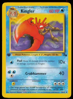 Kingler 38/62 1st Edition Uncommon Fossil Pokemon Heavily Played - Image 1