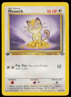 Meowth 56/64 1st Edition Common Jungle Pokemon Heavily Played - Image 1