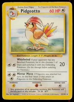 Pidgeotto 22/102 Rare Base Set Unlimited Pokemon Heavily Played - Image 1