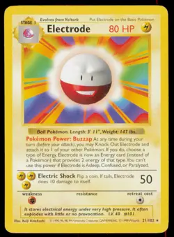 Electrode 21/102 Rare Base Set Shadowless Pokemon Unlimited Heavily Played - Image 1