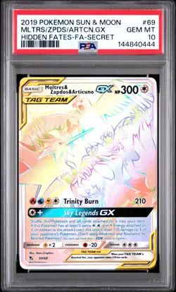 POKEMON SUN & MOON HIDDEN FATES FULL ART/MOLTRES & ZAPDOS & ARTICUNO GX PSA 10 - Image 1