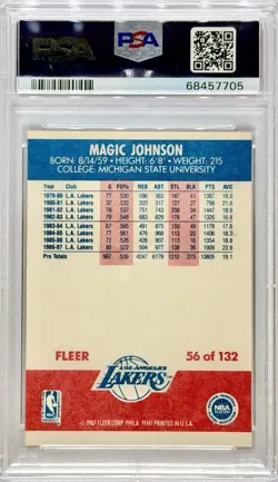 1987-88 Fleer #56 Magic Johnson Los Angeles Lakers PSA 8 - Image 2