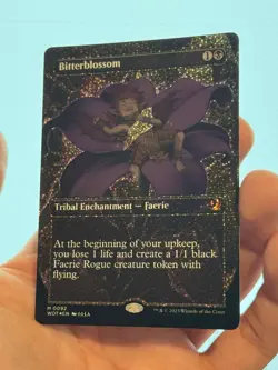 1X CONFETTI FOIL Bitterblossom BORDERLESS ANIME NM MTG Magic WOE Eldraine EDH - Image 1