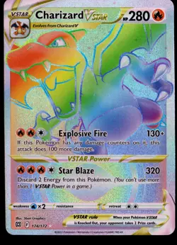 Pokemon TCG Charizard VSTAR Rainbow Secret Rare Card Brilliant Stars 174/172-NM - Image 1