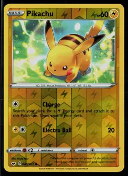 Pikachu 065/202 Sword & Shield Reverse Holo Common Pokemon - Image 1