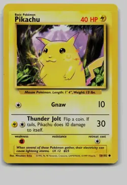 Pikachu 58/102 Common Base Set Unlimited Pokemon Near Mint - Image 1