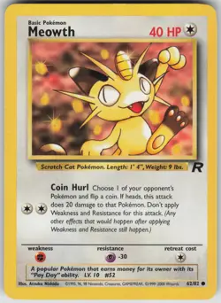 Pokemon TCG Meowth Common Team Rocket 62/82 - Image 1