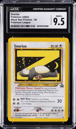 2002 POKEMON LEAGUE BLACK STAR PROMOS #49 SNORLAX CGC 9.5 - Image 1