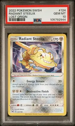 Pokemon Sword & Shield Lost Origin 124 Radiant Steelix Card PSA 10 GEM MINT - Image 1