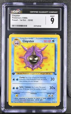 CGC MINT 9 Pokemon Cloyster 32/62 1999 Fossil 1st Edition - Image 1