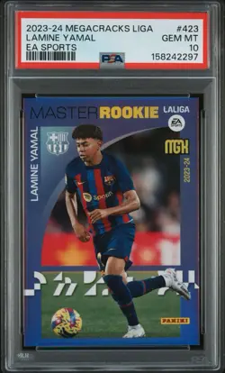 LAMINE YAMAL PSA 10 2023 PANINI MEGACRACKS LA LIGA EA SPORTS #423 ROOKIE RC - Image 1