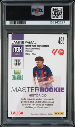 LAMINE YAMAL PSA 10 2023 PANINI MEGACRACKS LA LIGA EA SPORTS #423 ROOKIE RC - Image 2