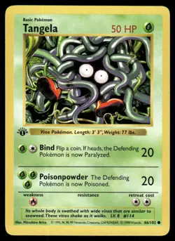 Pokemon Cards Tangela 66/102 1st Edition Base Set Shadowless Common NM - Image 1