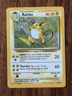 Raichu 14/102 Rare Holo ✨ Vintage Pokemon TCG Card Base Set WOTC MP - Image 1