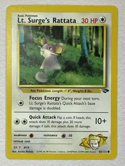 Pokemon Gym Challenge 85/132 Lt. Surge's Rattata Common Excellent Vintage - Image 1