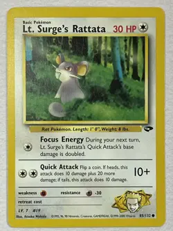 Pokemon Gym Challenge 85/132 Lt. Surge's Rattata Common Excellent Vintage - Image 2