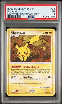 2007 POKEMON DIAMOND & PEARL MYSTERIOUS TREASURES #94 PIKACHU PSA 1 - Image 1