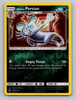 Alolan Persian 119/214 Lost Thunder Rare Reverse Holo Near Mint - Image 1