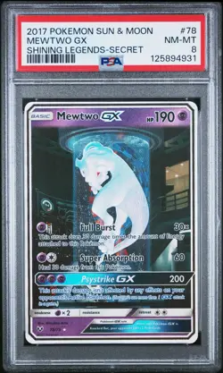 2017 POKEMON SUN & MOON SHINING LEGENDS SECRET #78 MEWTWO GX PSA 8 - Image 1