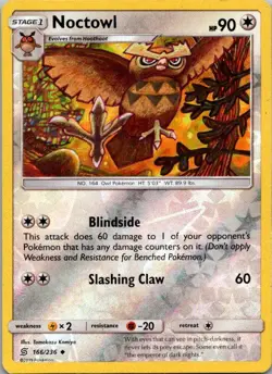 Noctowl 166/236 Uncommon Unified Minds Pokemon Reverse Holo Lightly Played - Image 1