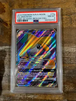 POKEMON 2019 Unified Minds Collection Promo Full Art JIRACHI GX #79a PSA 8 RARE - Image 1