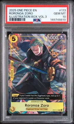 PSA 10 2025 ONE PIECE PROMOS 113 RORONOA ZORO ILLUSTRATION BOX VOL.3 - Image 1