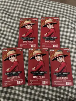 LOT OF 5 One Piece OP-13 Carrying on His Will Sleeved Blister Booster Packs New - Image 2