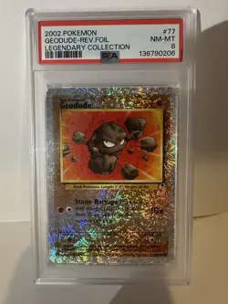 2002 POKEMON LEGENDARY COLLECTION #77 GEODUDE-REVERSE FOIL PSA 8 - Image 1