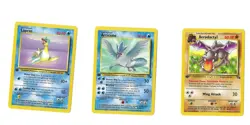 3 Fossil 1st Edition MP Cards Articuno Lapras Aerodactyl Pokemon - Image 1