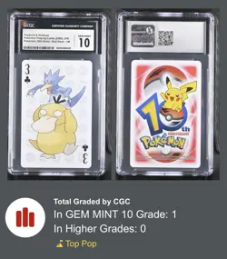 Psyduck & Golduck 2006 Playing Card JPN 10th Anniversary Red Deck 3 Clubs CGC 10 - Image 3