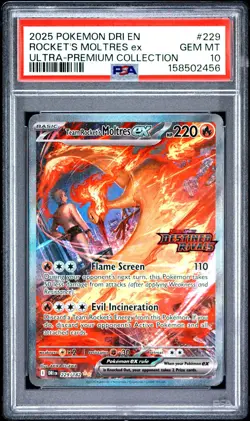 PSA 10 Team Rocket's Moltres EX 229/182 UPC Stamped Holo Pokemon Card - Gem Mint - Image 1