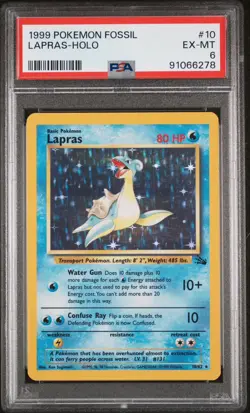 1999 Pokemon Fossil 10/62 Lapras Holo Rare PSA 6 Excellent - Image 1